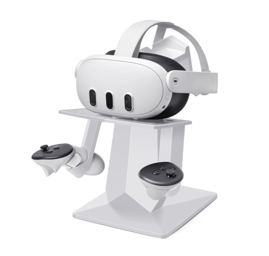 VR Stand Compatible with Meta Quest 3/Meta Quest 2, Headset Display Holder and Controller Mount Station, with More Stable and Heavy Base - White